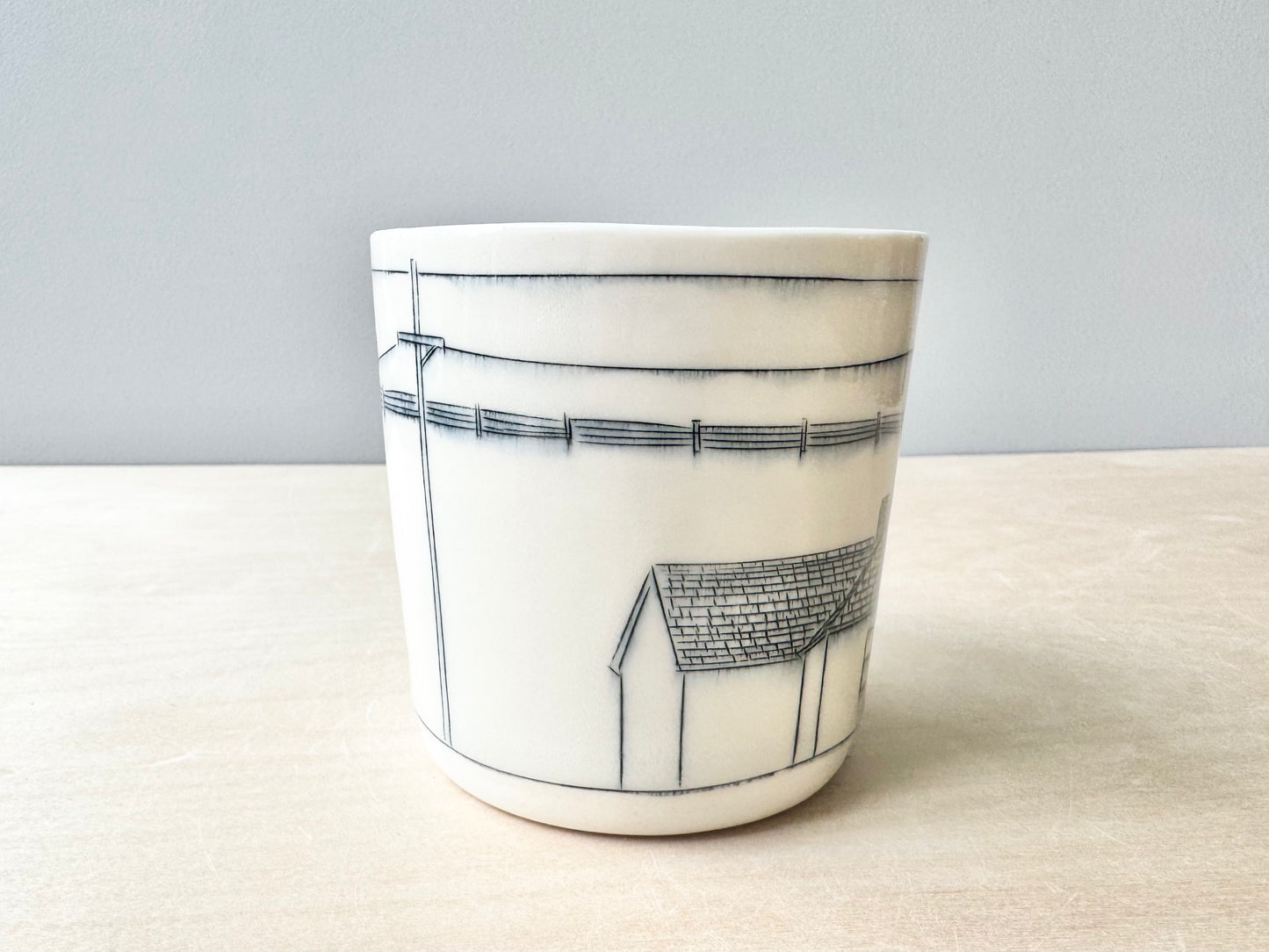 Powerlines & rooftop w/bird mug (16 oz)