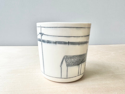 Powerlines & rooftop w/bird mug (16 oz)