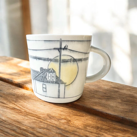 Powerlines & rooftop w/bird mug (16 oz)